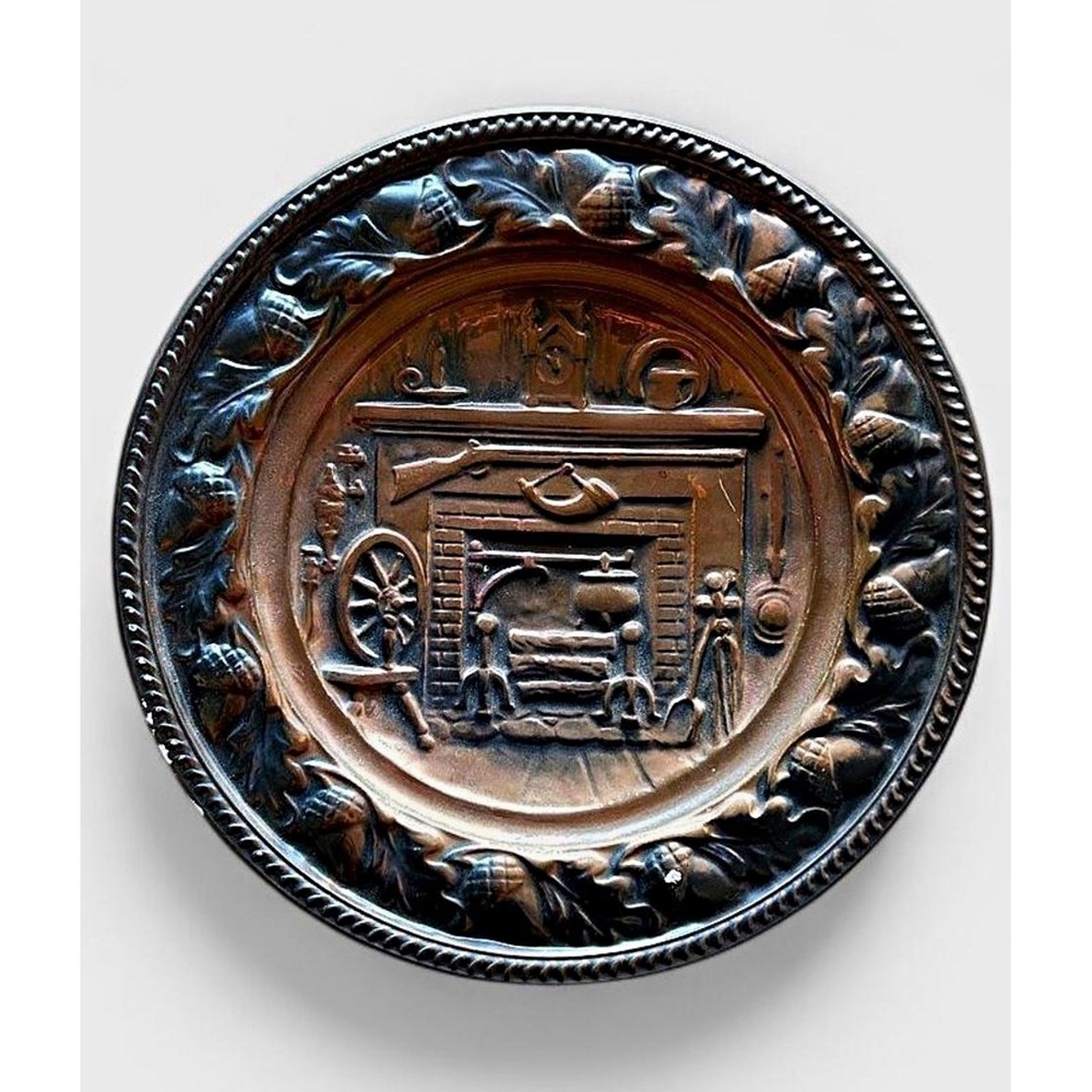 Coppercraft Guild Embossed Copper Plate with Raised Fireplace Scene
